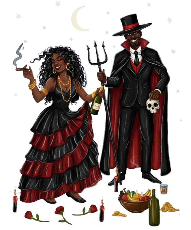 Representação ilustrada de Exu e Pombogira